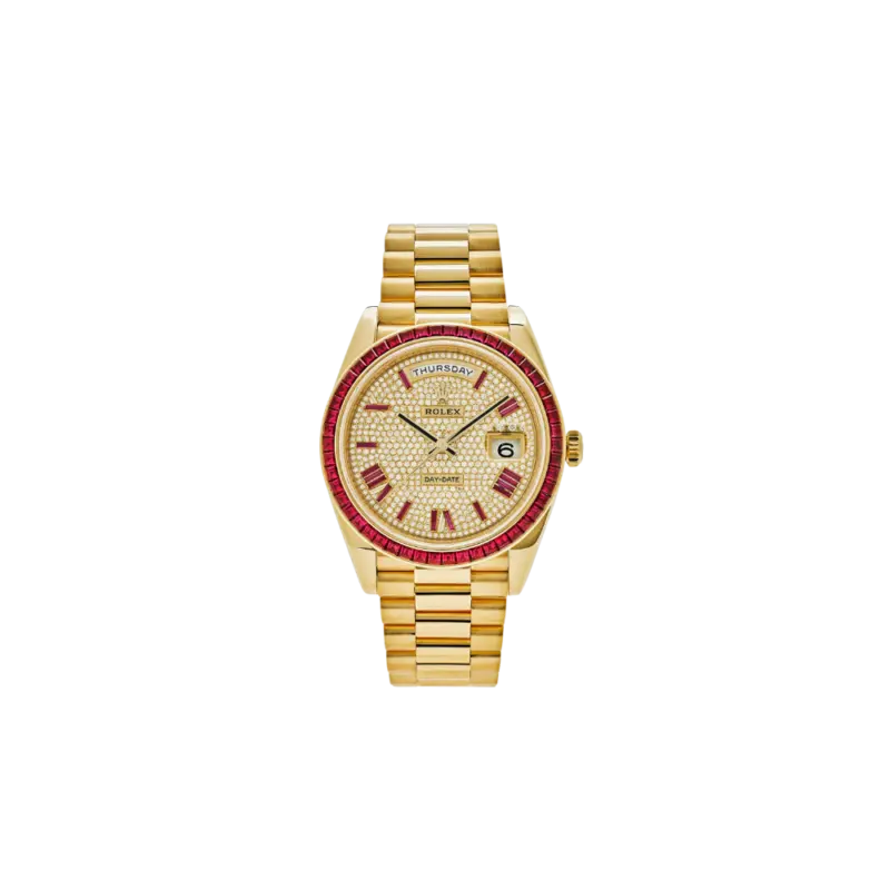 Rolex Day-Date 40 228398TRU Yellow Gold Roman Dial Ruby Bezel