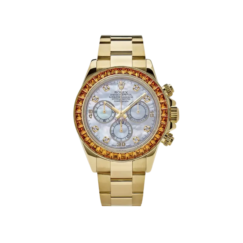 Rolex Daytona 116578SACO Yellow Gold Sapphire Bezel Mother Of Pearl Dial